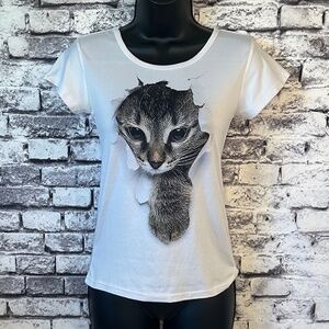 Meinuoduo White Graphic T-shirt Size S